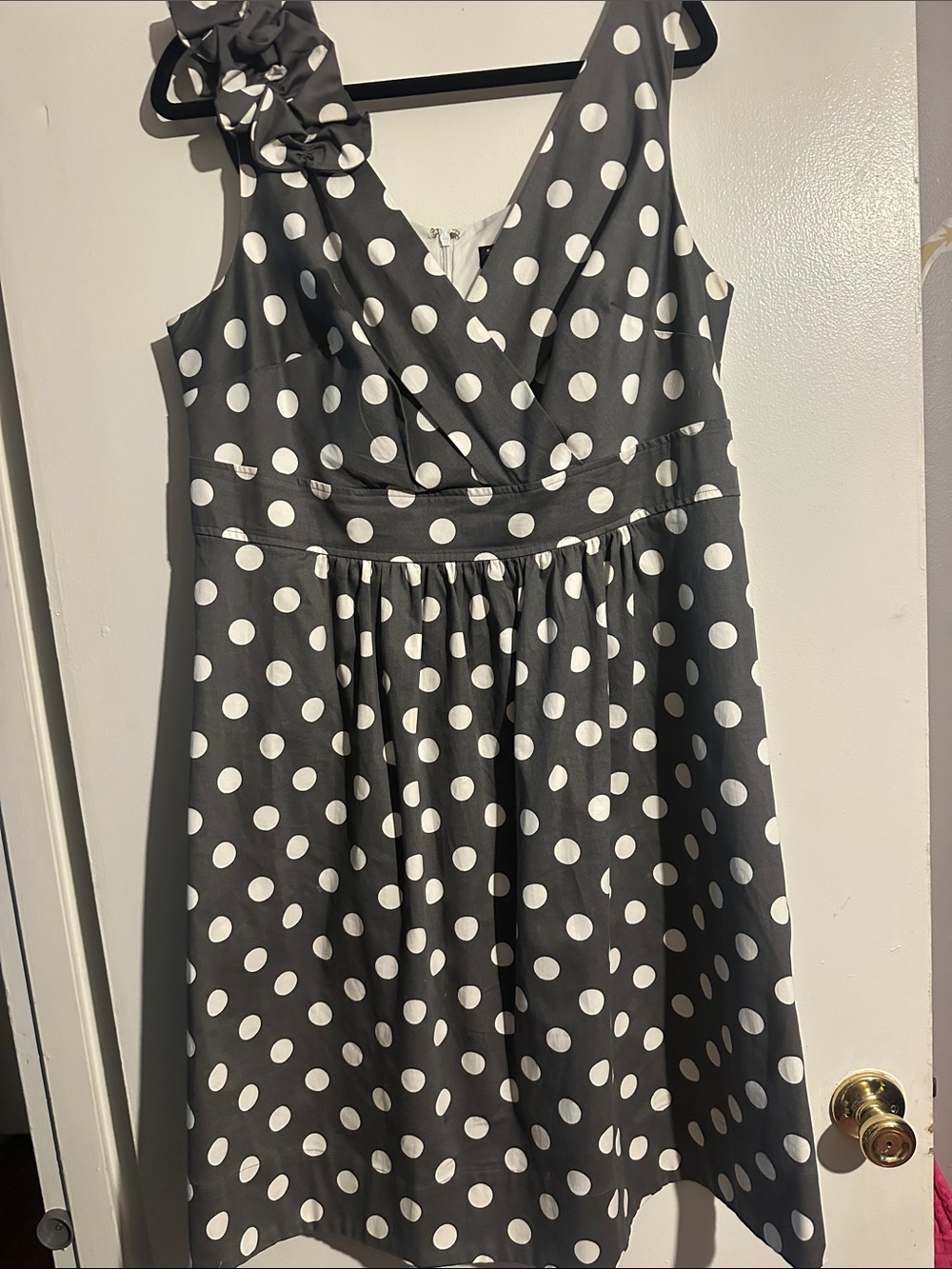 Signature by Robbie Bee Gray and White Polka Dot Sleeveless Dress